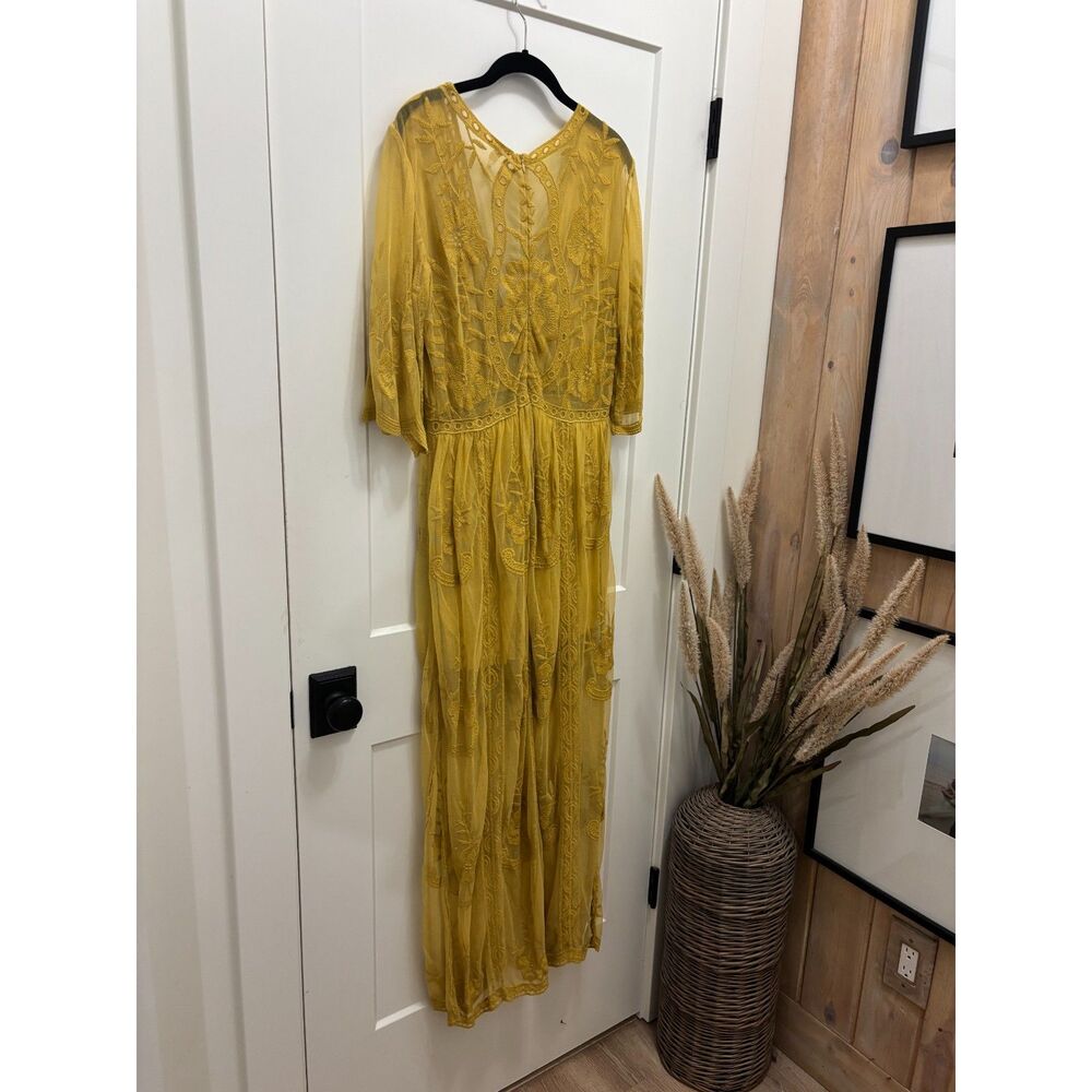 Mustard Yellow Embroidered Lace Maxi Dress